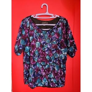 Gorgeous vintage purple and blue sequin pure silk disco top